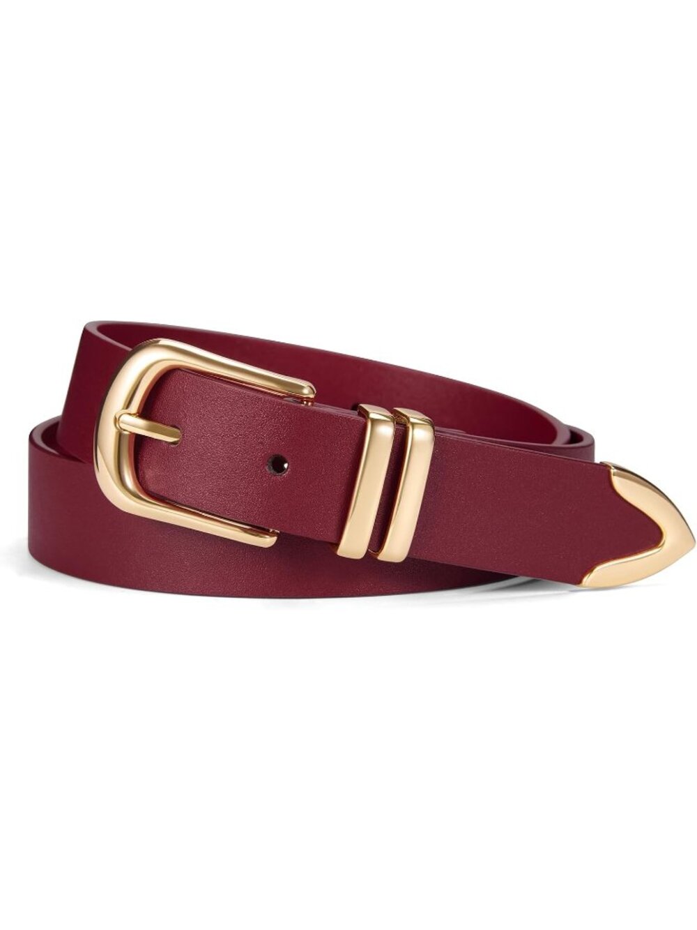 Women Red Leather Belt For Jeans Dresses Pants Fashion With Silver Buckle